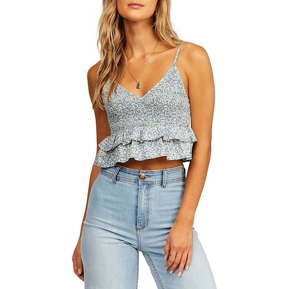Billabong Something Sweet Smocked Crop Top - Picture 2 of 8